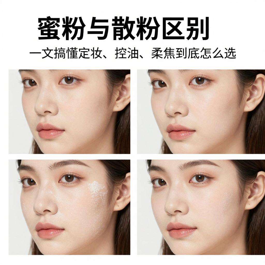 蜜粉和散粉区别：一文搞懂定妆、控油、柔焦到底怎么选第三张图
